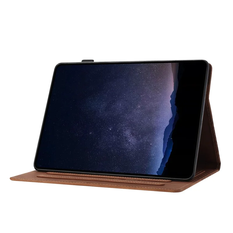 For Samsung Galaxy Tab A11 / A9 Tablet Case Imprinted PU Leather Drop-proof Folding Stand Cover - Brown