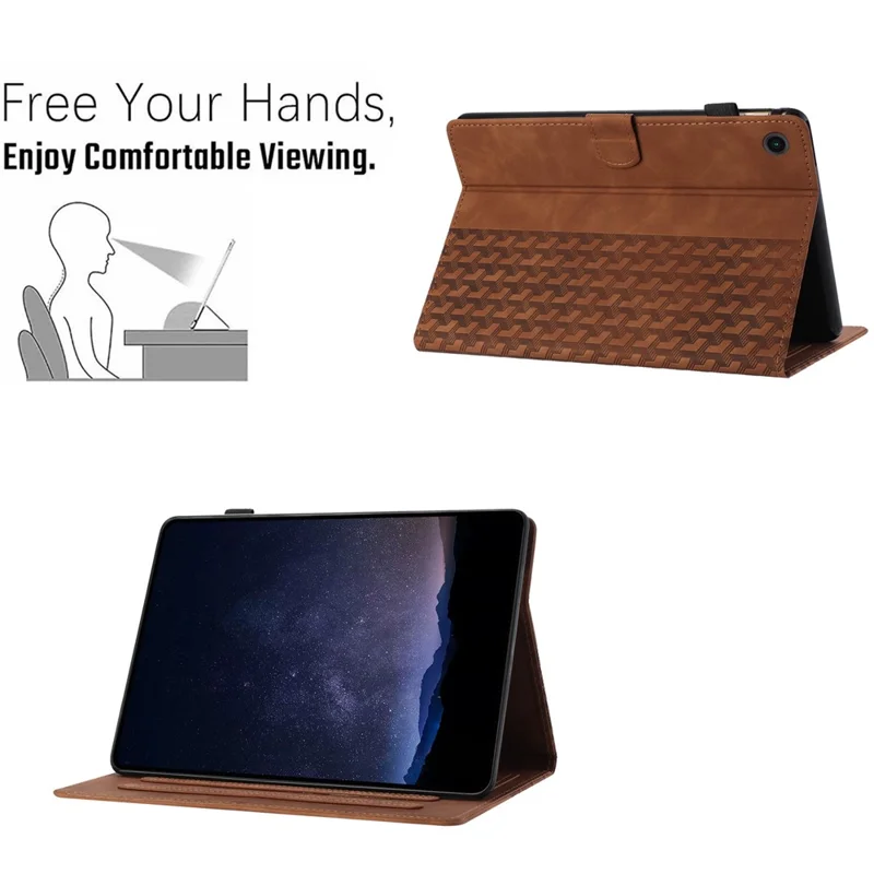 For Samsung Galaxy Tab A11 / A9 Tablet Case Imprinted PU Leather Drop-proof Folding Stand Cover - Brown