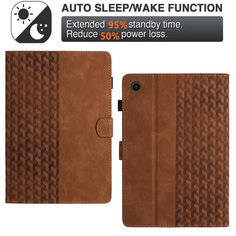 For Samsung Galaxy Tab A11 / A9 Tablet Case Imprinted PU Leather Drop-proof Folding Stand Cover - Brown