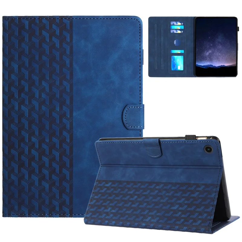 Per Samsung Galaxy Tab A9 Tablet Case Imprinted PU Leather Drop-proof Folding Stand Cover - Blu