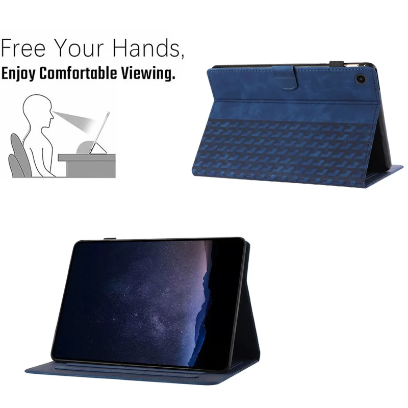 Per Samsung Galaxy Tab A9 Tablet Case Imprinted PU Leather Drop-proof Folding Stand Cover - Blu