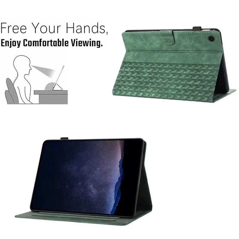 For Samsung Galaxy Tab A9 Tablet Case Imprinted PU Leather Drop-proof Folding Stand Cover - Green