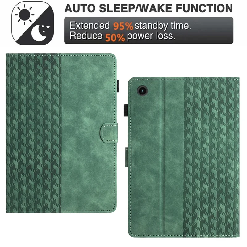 For Samsung Galaxy Tab A9 Tablet Case Imprinted PU Leather Drop-proof Folding Stand Cover - Green