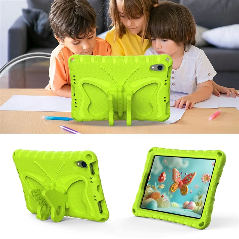 For iPad mini (2024) / mini (2021) Case with Shoulder Strap Butterfly Kickstand Tablet EVA Cover - Green
