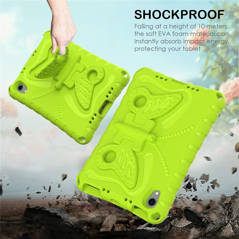 For iPad mini (2024) / mini (2021) Case with Shoulder Strap Butterfly Kickstand Tablet EVA Cover - Green