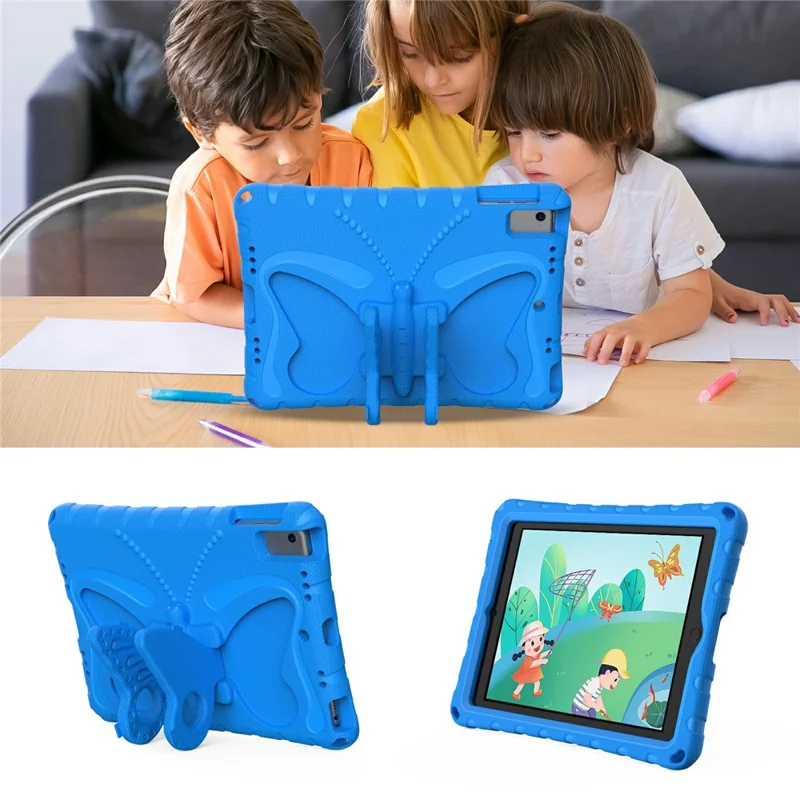 For iPad Air (2013) / Air 2 / iPad 9.7-inch (2017) / (2018) EVA Case Butterfly Kickstand Tablet Cover with Shoulder Strap - Blue