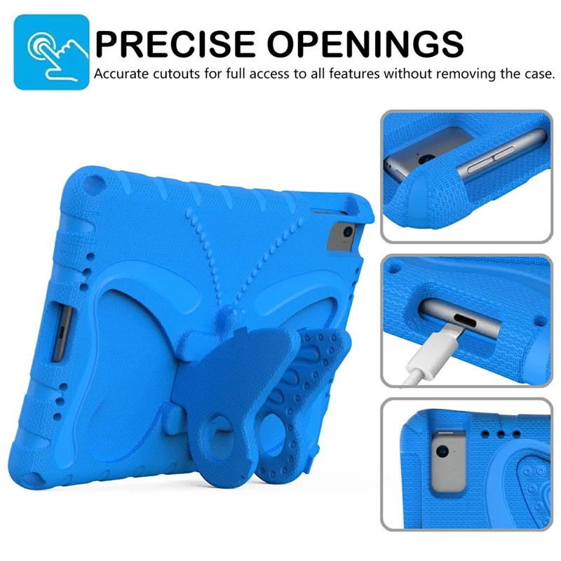 For iPad Air (2013) / Air 2 / iPad 9.7-inch (2017) / (2018) EVA Case Butterfly Kickstand Tablet Cover with Shoulder Strap - Blue