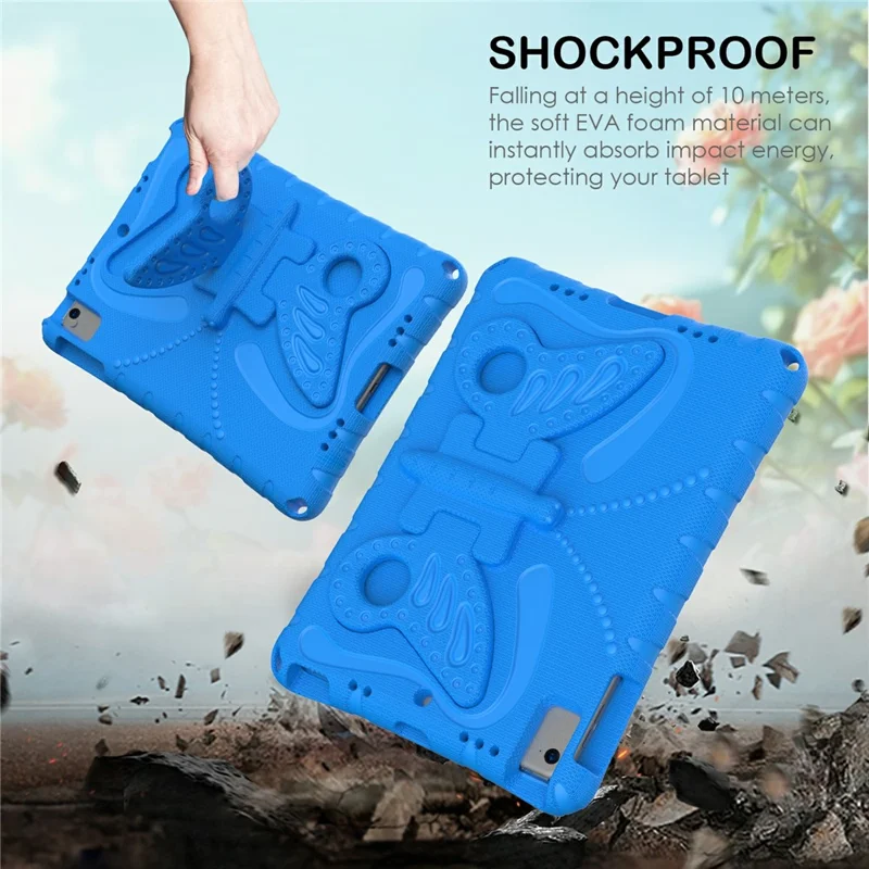 For iPad Air (2013) / Air 2 / iPad 9.7-inch (2017) / (2018) EVA Case Butterfly Kickstand Tablet Cover with Shoulder Strap - Blue