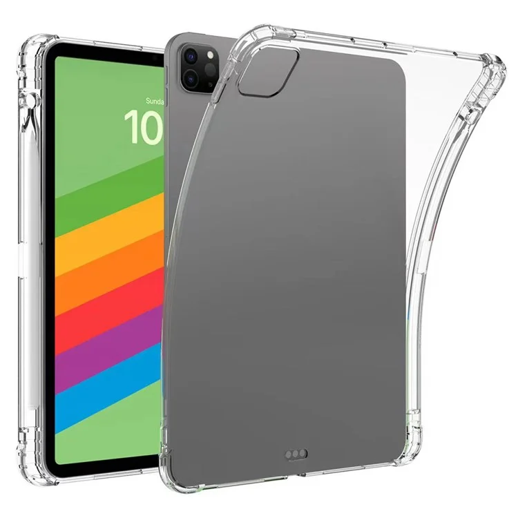 Para iPad Pro 11 (2024) Capa Transparente Flexível Capa Traseira de TPU com Suporte para Lápis