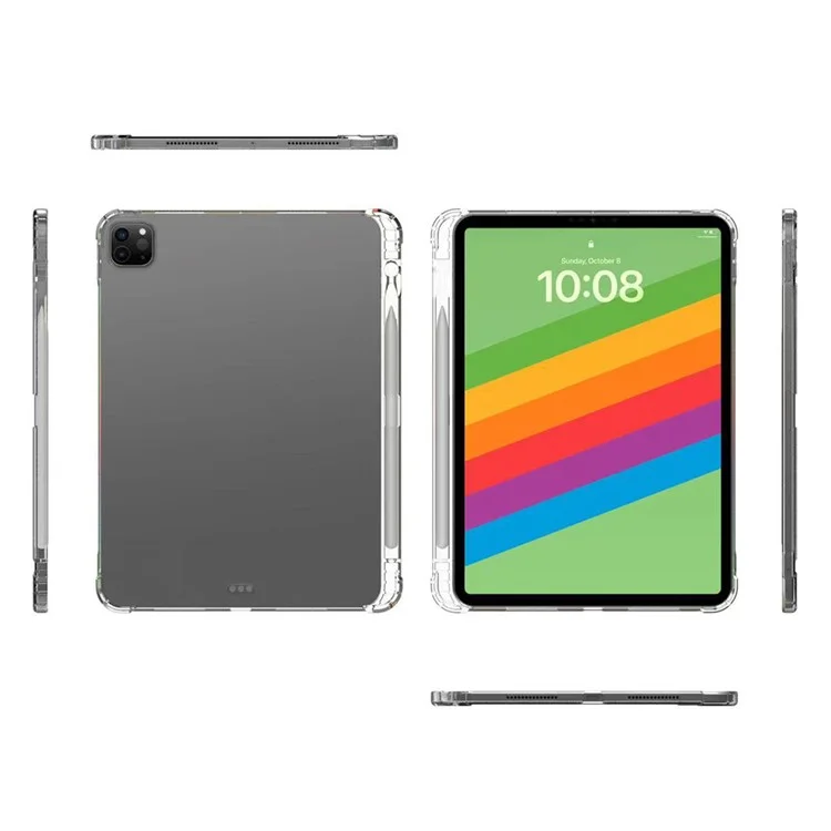 Para iPad Pro 11 (2024) Capa Transparente Flexível Capa Traseira de TPU com Suporte para Lápis