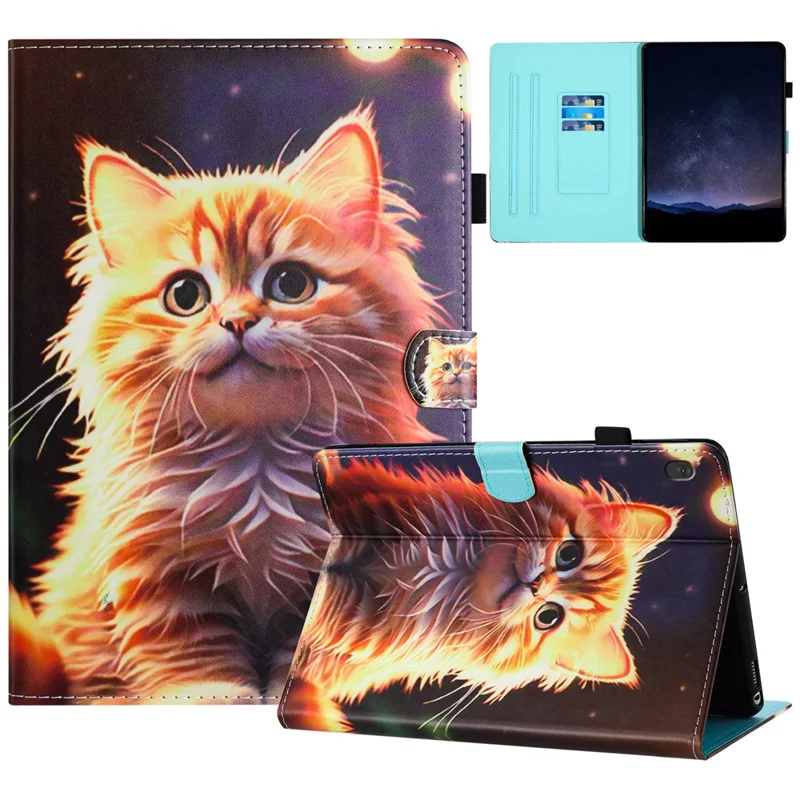 For Lenovo Tab M10 Case Pattern Printing Leather Card Holder Drop-proof Tablet Cover - Cat