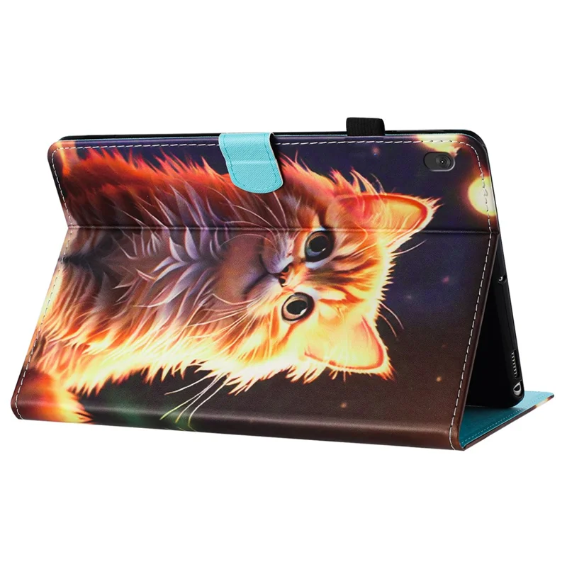 For Lenovo Tab M10 Case Pattern Printing Leather Card Holder Drop-proof Tablet Cover - Cat