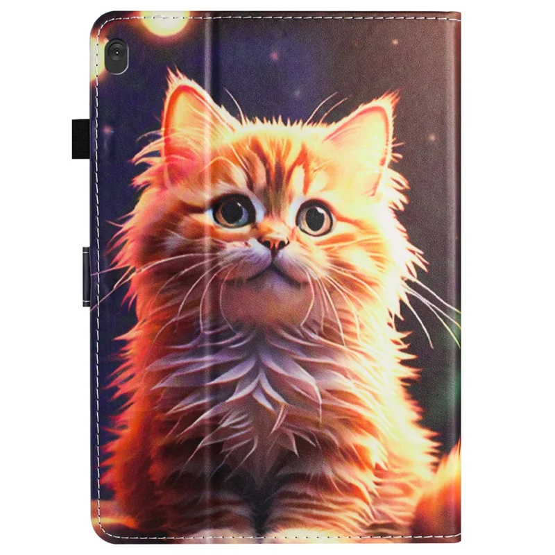 For Lenovo Tab M10 Case Pattern Printing Leather Card Holder Drop-proof Tablet Cover - Cat