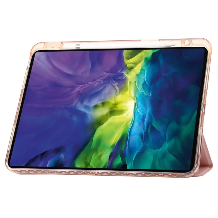 For iPad Pro 13 (2024) Tablet Case TPU+Acrylic+PU Drop Protection Cover with Tri-Fold Stand - Pink