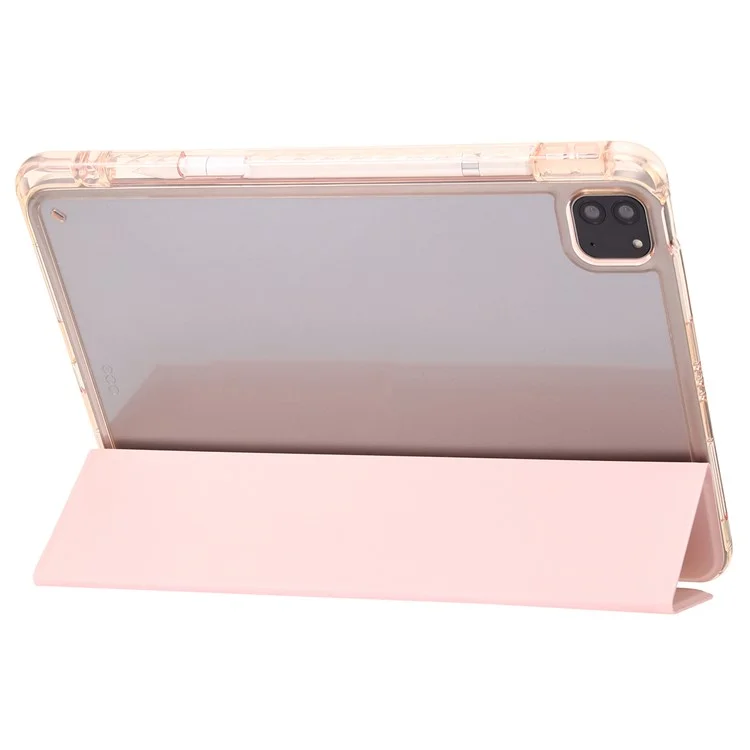 For iPad Pro 13 (2024) Tablet Case TPU+Acrylic+PU Drop Protection Cover with Tri-Fold Stand - Pink