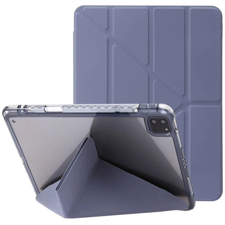 Para iPad Pro 13 (2024) Case TPU+Acrílico+Couro PU Origami Stand Clear Back Tablet Cover - Lavender Purple