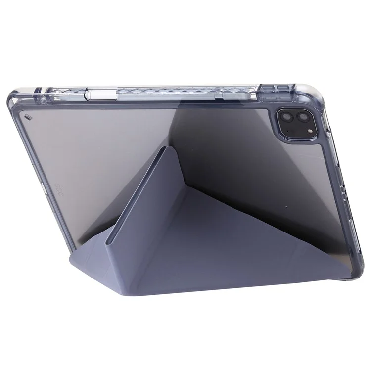 Para iPad Pro 13 (2024) Case TPU+Acrílico+Couro PU Origami Stand Clear Back Tablet Cover - Lavender Purple