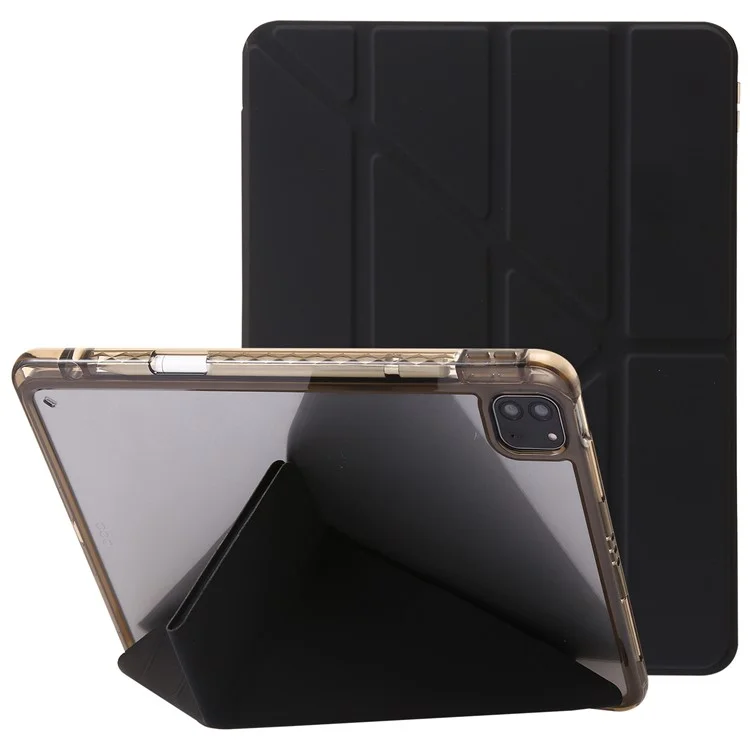 Para iPad Pro 13 (2024) Case TPU+Acrylic+PU Leather Origami Stand Clear Back Tablet Cover - Preto