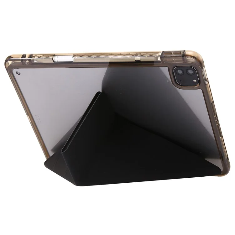 Para iPad Pro 13 (2024) Case TPU+Acrylic+PU Leather Origami Stand Clear Back Tablet Cover - Preto
