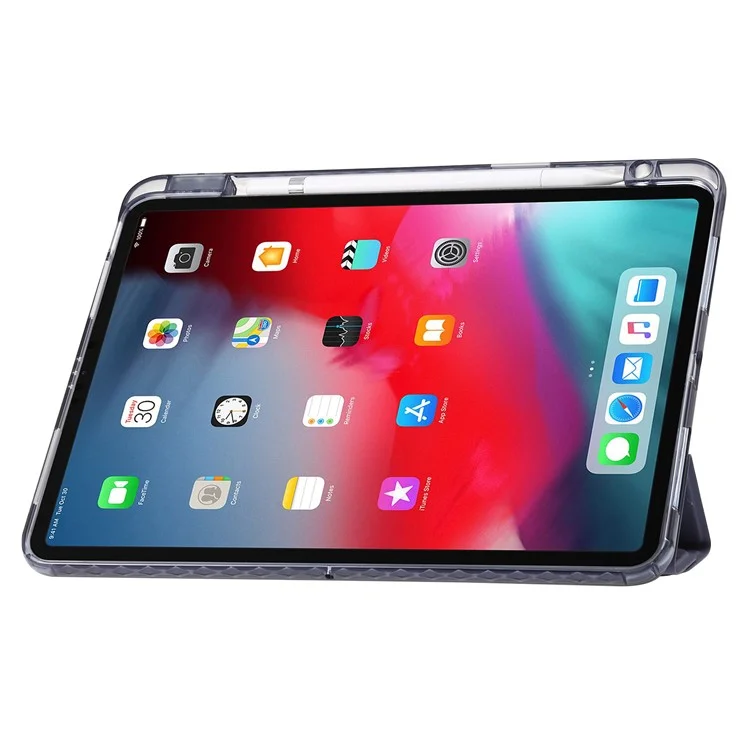 Para iPad Pro 13 (2024) Case TPU+Acrylic+PU Leather Origami Stand Clear Back Tablet Cover - Preto