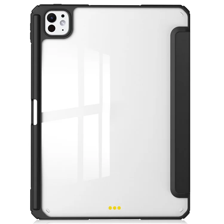 Para iPad Pro 13 (2024) Capa com Slot para Caneta Couro PU Transparente Auto Wake Sleep Tablet Shell - Preto