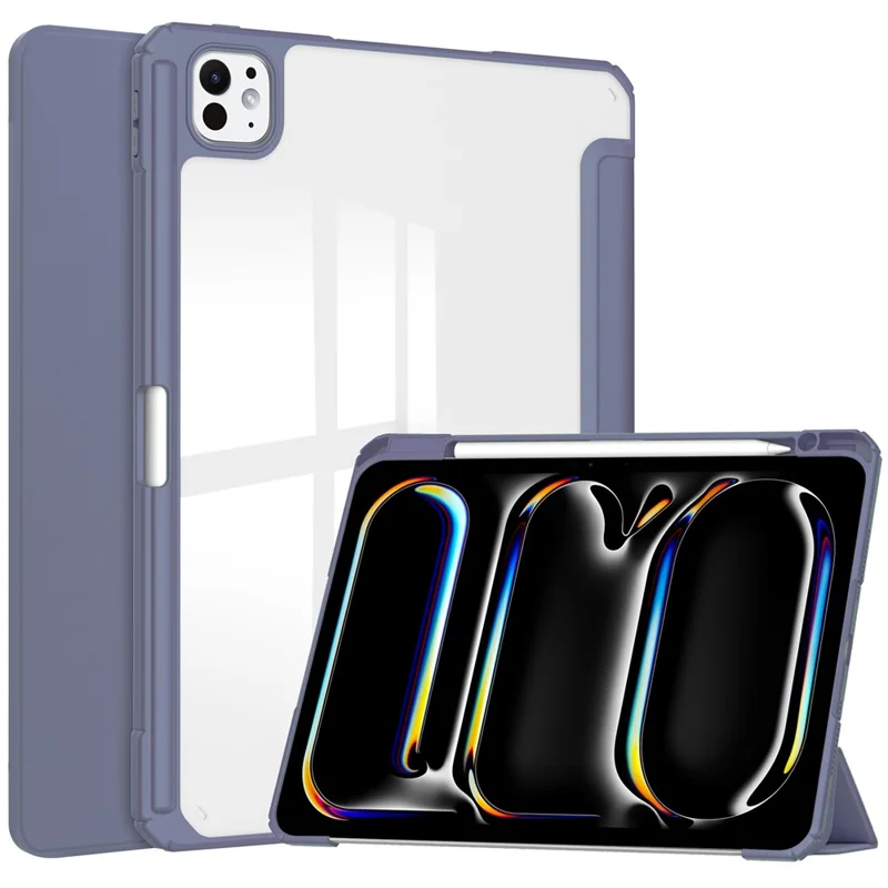 For iPad Pro 13 (2025) / 13 (2024) Case with Pen Slot PU Leather Clear Auto Wake Sleep Tablet Shell - Purple