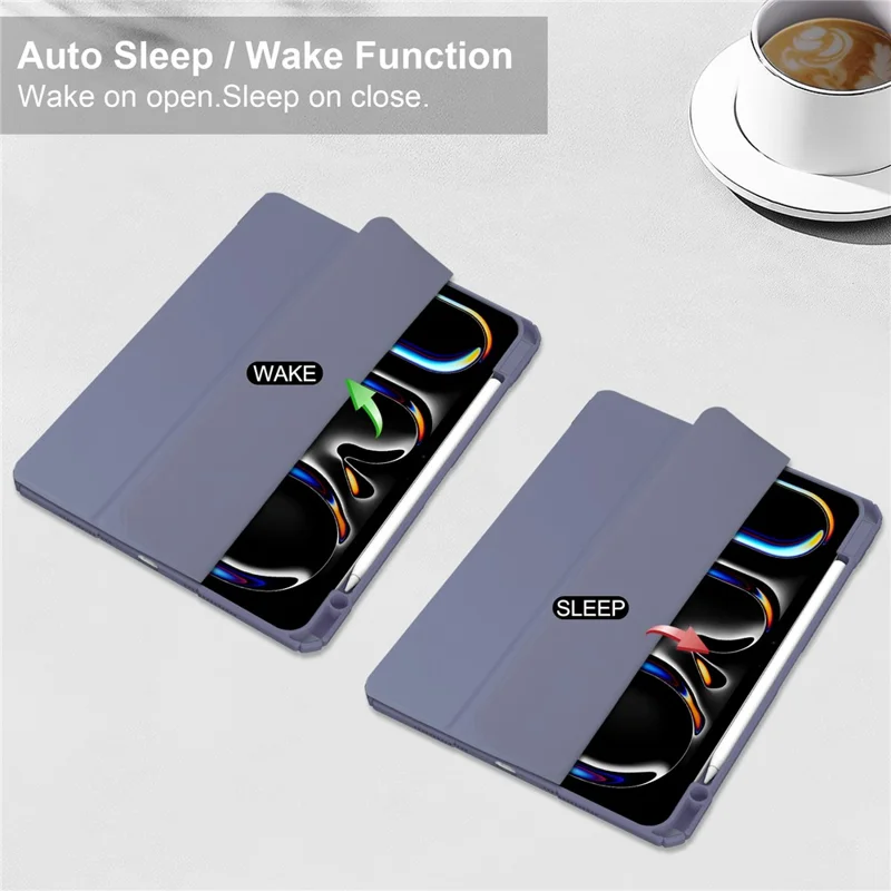 For iPad Pro 13 (2025) / 13 (2024) Case with Pen Slot PU Leather Clear Auto Wake Sleep Tablet Shell - Purple