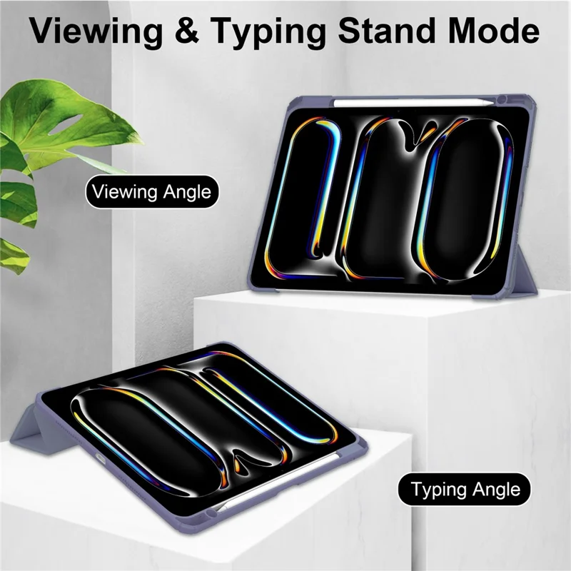 For iPad Pro 13 (2025) / 13 (2024) Case with Pen Slot PU Leather Clear Auto Wake Sleep Tablet Shell - Purple