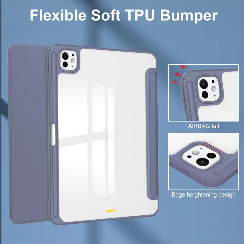 For iPad Pro 13 (2025) / 13 (2024) Case with Pen Slot PU Leather Clear Auto Wake Sleep Tablet Shell - Purple