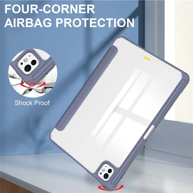 For iPad Pro 13 (2025) / 13 (2024) Case with Pen Slot PU Leather Clear Auto Wake Sleep Tablet Shell - Purple