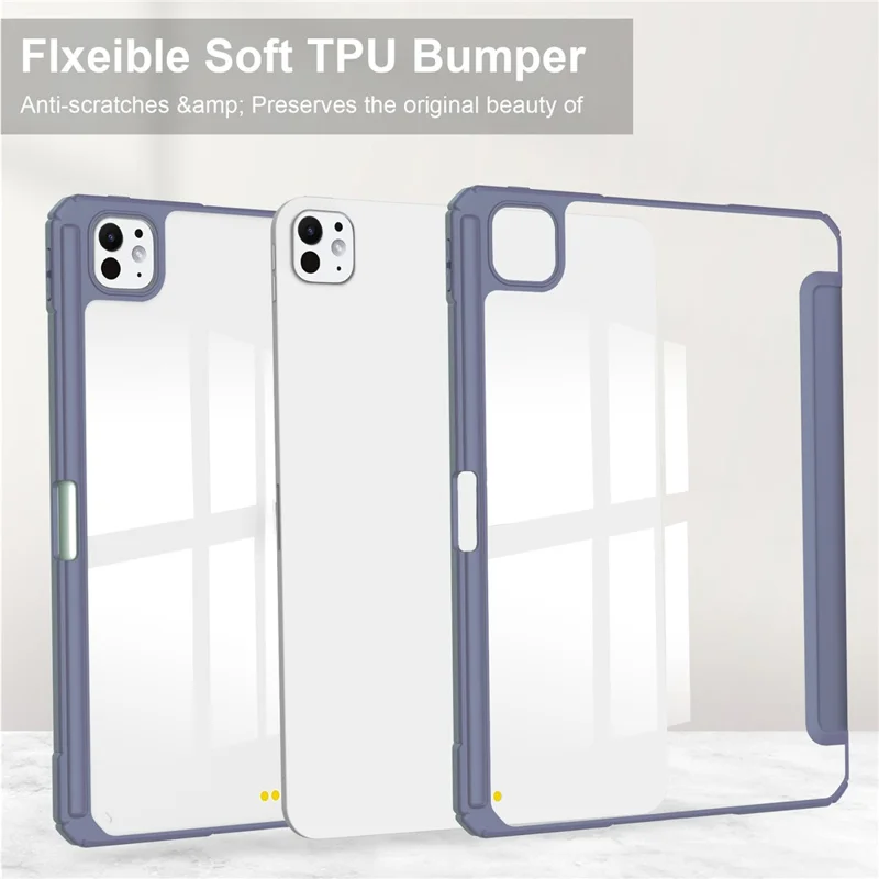 For iPad Pro 13 (2025) / 13 (2024) Case with Pen Slot PU Leather Clear Auto Wake Sleep Tablet Shell - Purple