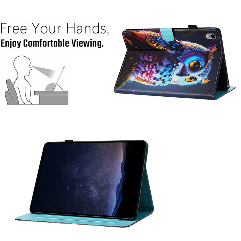 For iPad mini (2024) / mini (2021) Card Holder Case Pattern Printing Horizontal Stand Tablet Leather Cover - Owl