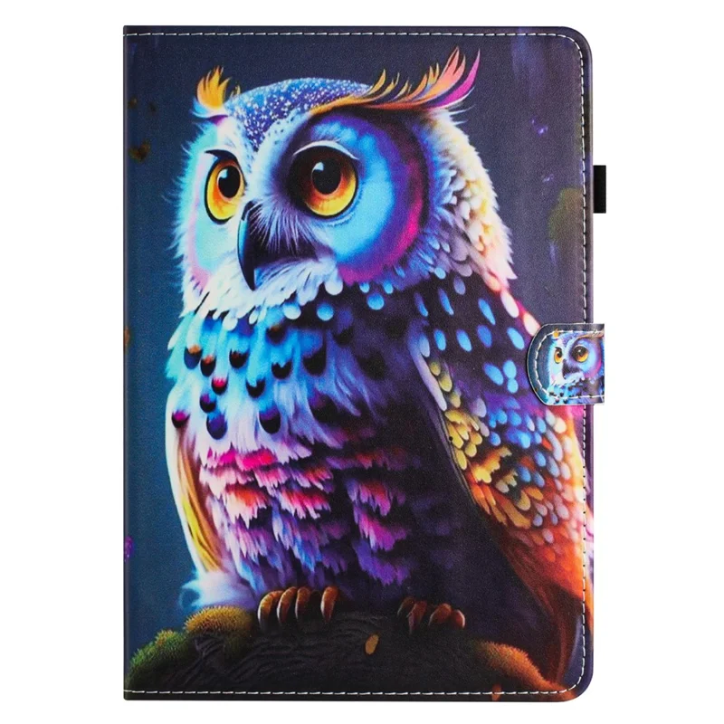 For iPad mini (2024) / mini (2021) Card Holder Case Pattern Printing Horizontal Stand Tablet Leather Cover - Owl