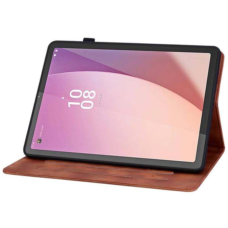 For Lenovo Tab M8 (4th Gen) 2024 TB-301XU / M8 (4th Gen) 2023 TB-300FU Case Card Slots Lily Flower Imprinted Leather Tablet Cover - Brown
