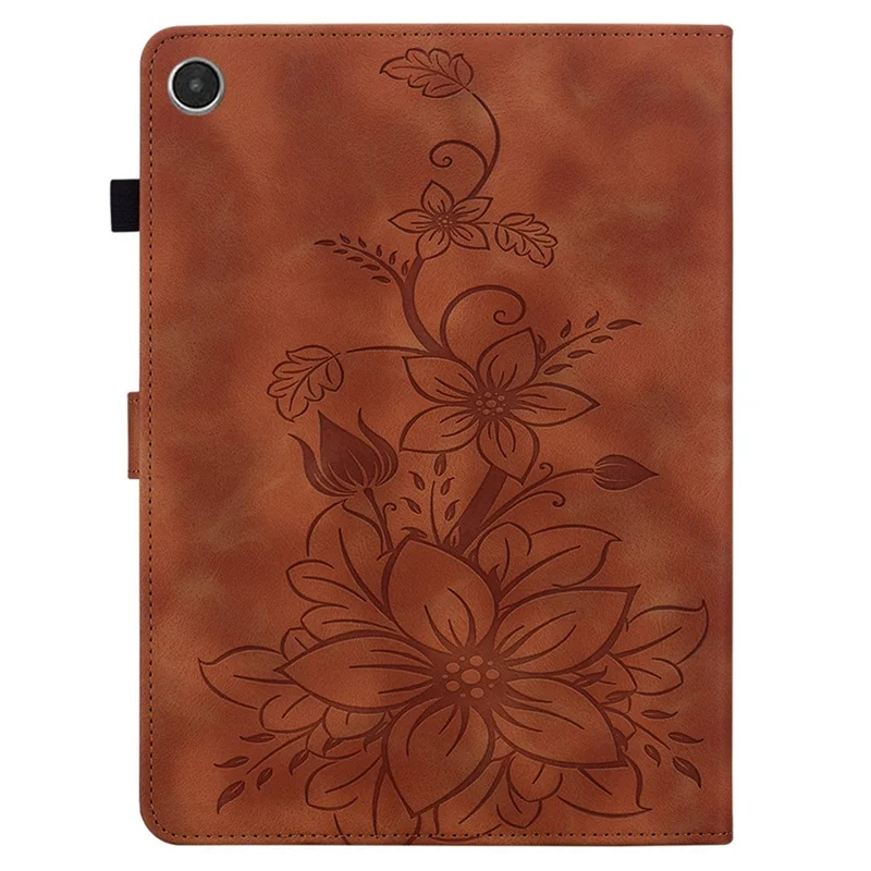 For Lenovo Tab M8 (4th Gen) 2024 TB-301XU / M8 (4th Gen) 2023 TB-300FU Case Card Slots Lily Flower Imprinted Leather Tablet Cover - Brown