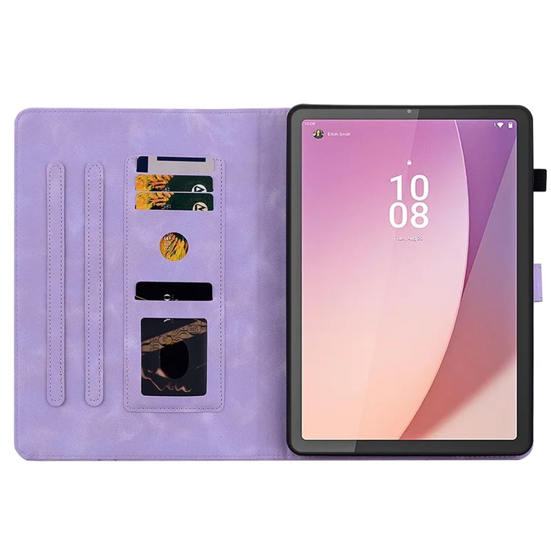 For Lenovo Tab M8 (4th Gen) 2024 TB-301XU / M8 (4th Gen) 2023 TB-300FU Case Card Slots Lily Flower Imprinted Leather Tablet Cover - Purple