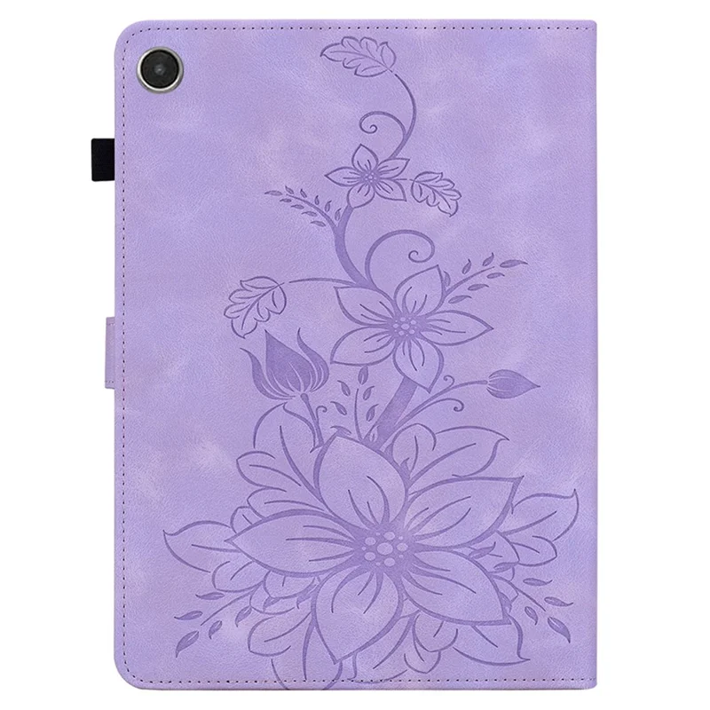 For Lenovo Tab M8 (4th Gen) 2024 TB-301XU / M8 (4th Gen) 2023 TB-300FU Case Card Slots Lily Flower Imprinted Leather Tablet Cover - Purple