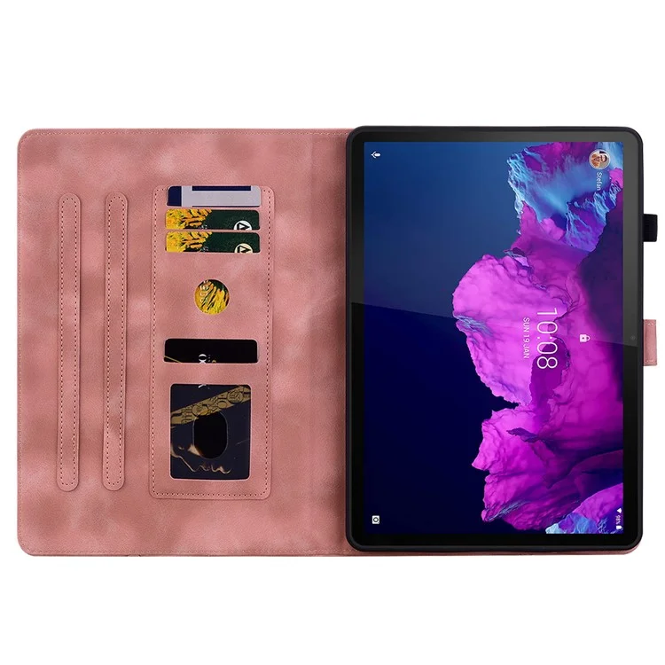 Funda de cuero con ranuras para tarjetas y patrón de flores de lirio para Lenovo Tab P11 TB-J606F - Rosa