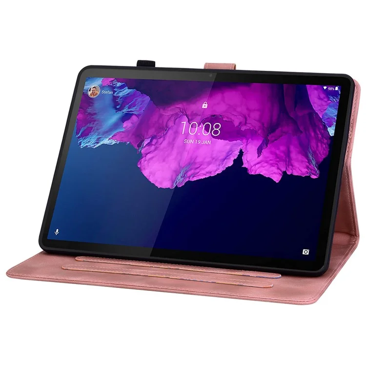 Funda de cuero con ranuras para tarjetas y patrón de flores de lirio para Lenovo Tab P11 TB-J606F - Rosa