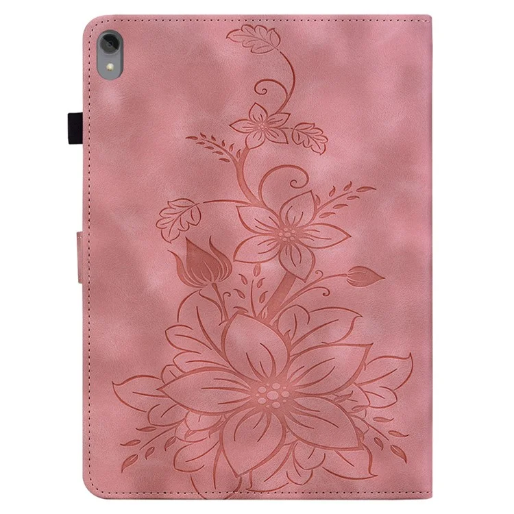 Funda de cuero con ranuras para tarjetas y patrón de flores de lirio para Lenovo Tab P11 TB-J606F - Rosa