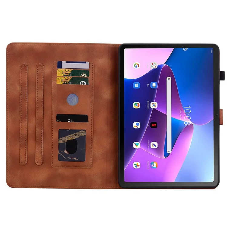 Pour Lenovo Tab M10 Plus (3e génération) Étui Lily Flower Design PU Cuir Folio Support - Marron
