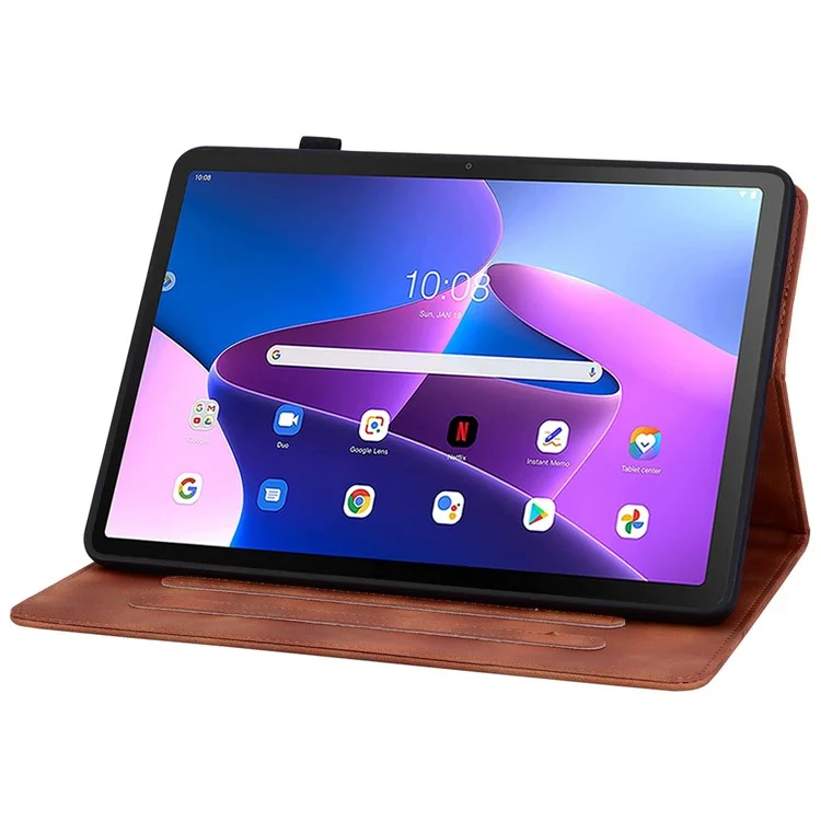 Pour Lenovo Tab M10 Plus (3e génération) Étui Lily Flower Design PU Cuir Folio Support - Marron