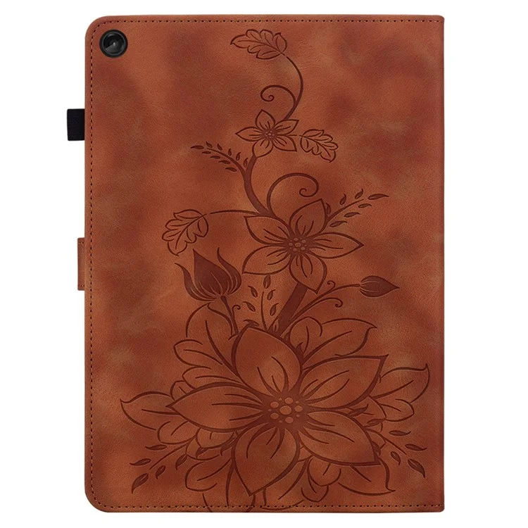 Pour Lenovo Tab M10 Plus (3e génération) Étui Lily Flower Design PU Cuir Folio Support - Marron