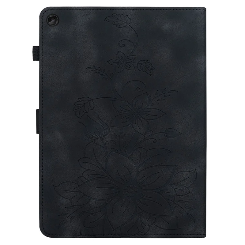 For Lenovo Tab M10 Plus (3rd Gen) Case Lily Flower Design PU Leather Folio Stand Cover - Black