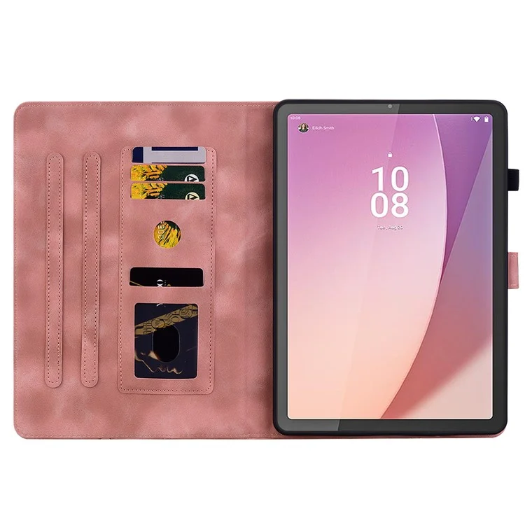 For Lenovo Tab M9 Case Imprinted Lily Flower PU Leather Card Slots Tablet Cover - Pink