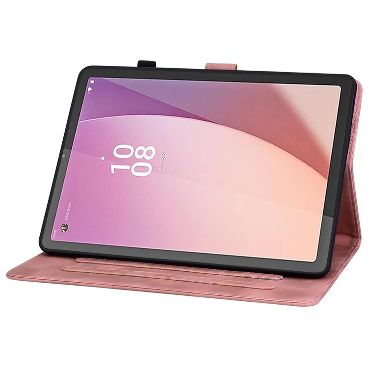 For Lenovo Tab M9 Case Imprinted Lily Flower PU Leather Card Slots Tablet Cover - Pink