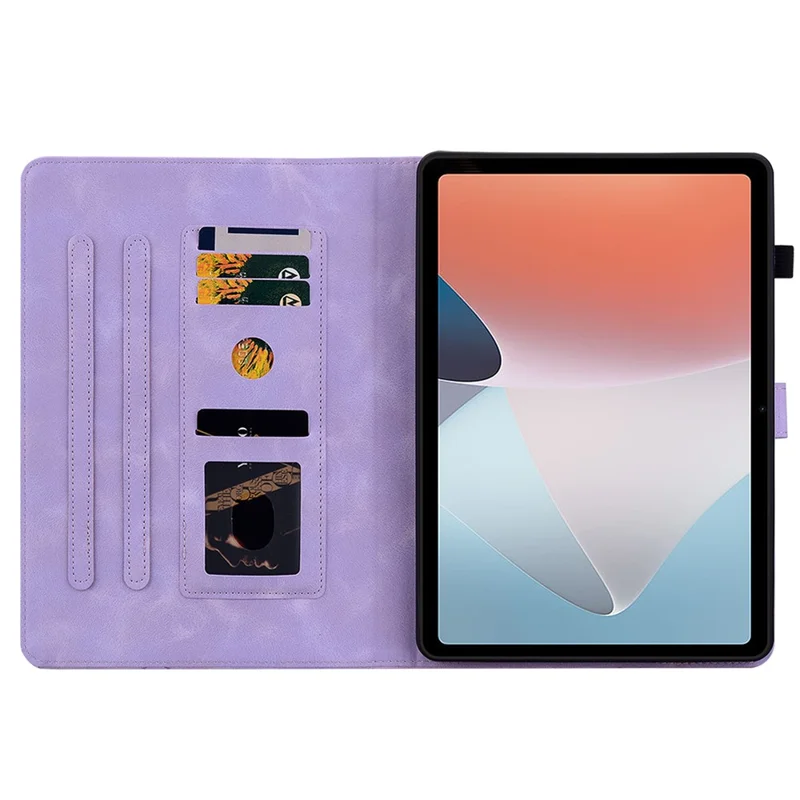 For Oppo Pad Air Tablet Case Lily Flower Imprinted PU Leather Cover with Card Slots - Purple