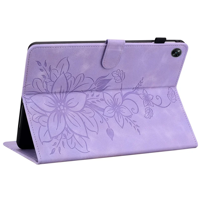 For Oppo Pad Air Tablet Case Lily Flower Imprinted PU Leather Cover with Card Slots - Purple