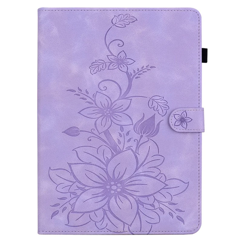 For Oppo Pad Air Tablet Case Lily Flower Imprinted PU Leather Cover with Card Slots - Purple