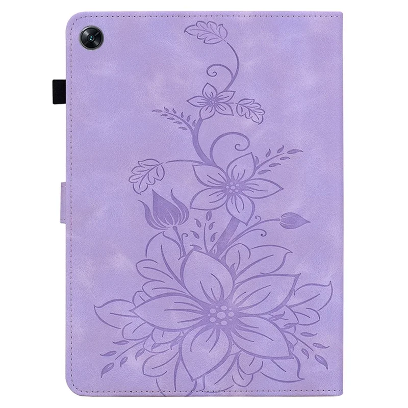 For Oppo Pad Air Tablet Case Lily Flower Imprinted PU Leather Cover with Card Slots - Purple